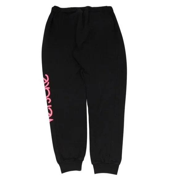Versace Mens Joggers Size XL 44 Black Pink Logo Cotton Drawstring Sweat Pants